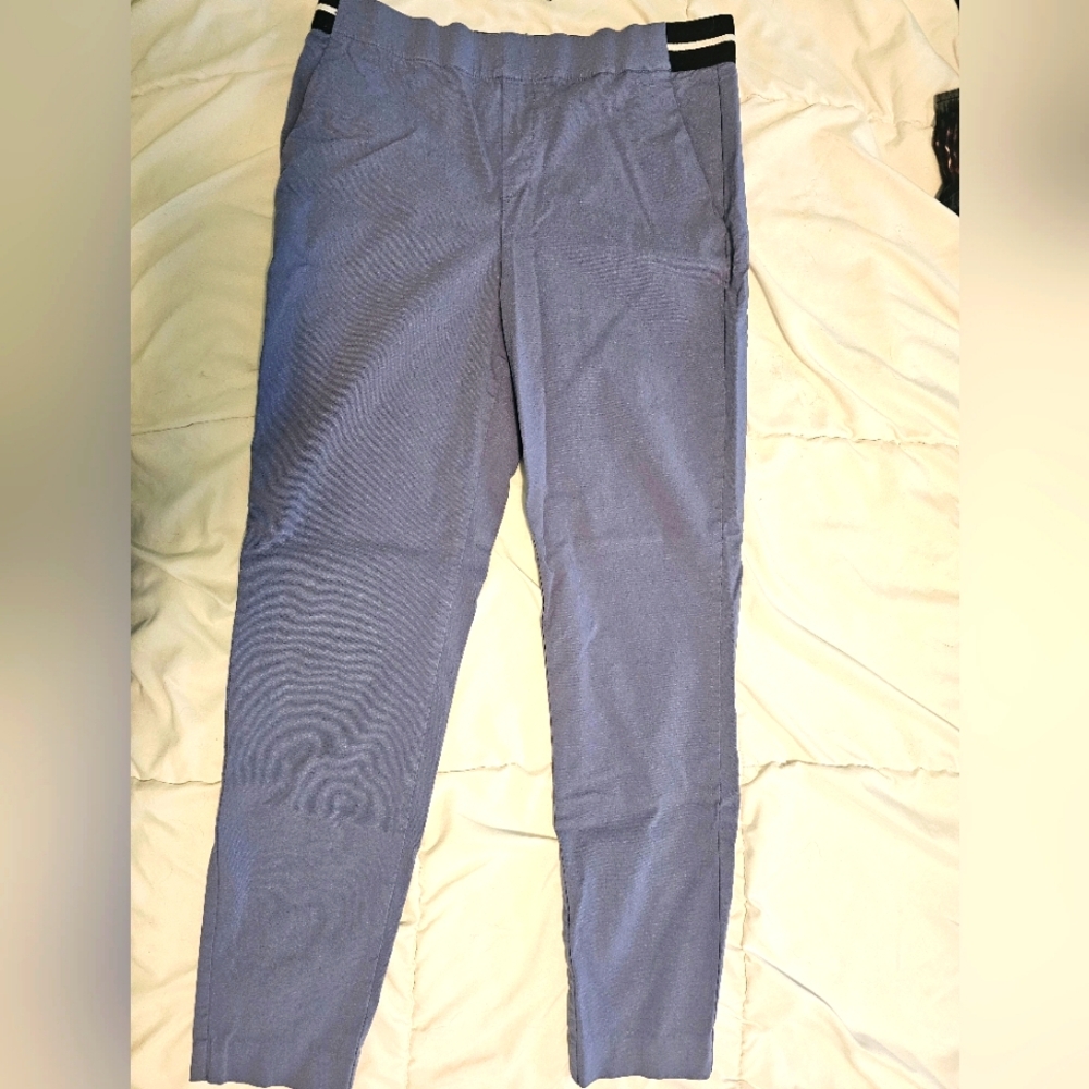 Stylish Blue Pants with Black and White Waistband